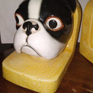 Wales Japan Bulldog Dog Figurine Boxer Boston Terrier Vintage Bookend Ceramic